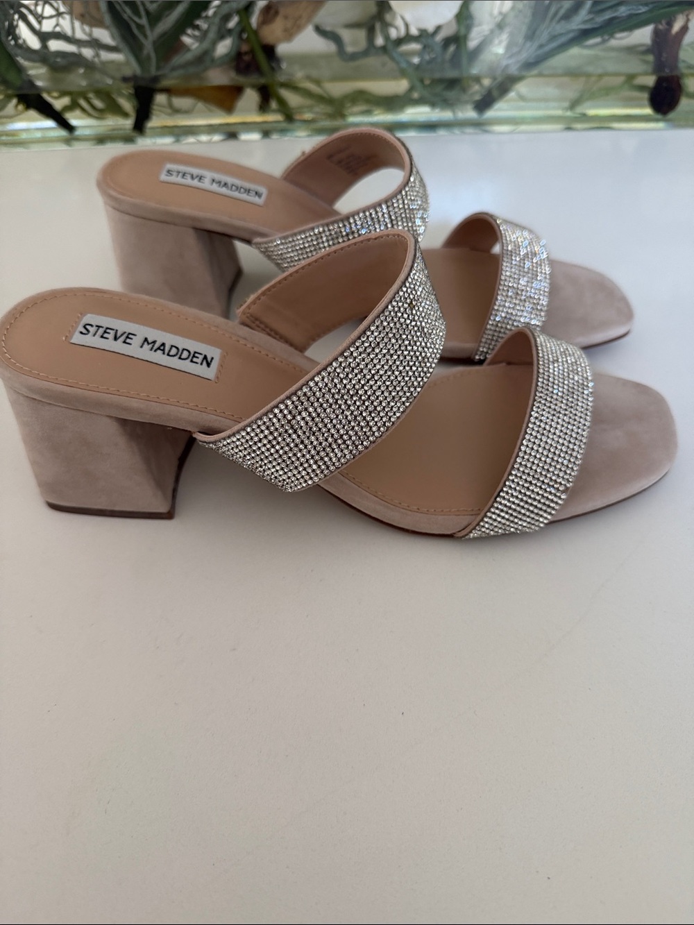 Steve Madden Nude Crystal Double Strap Mules - Picture 2 of 7